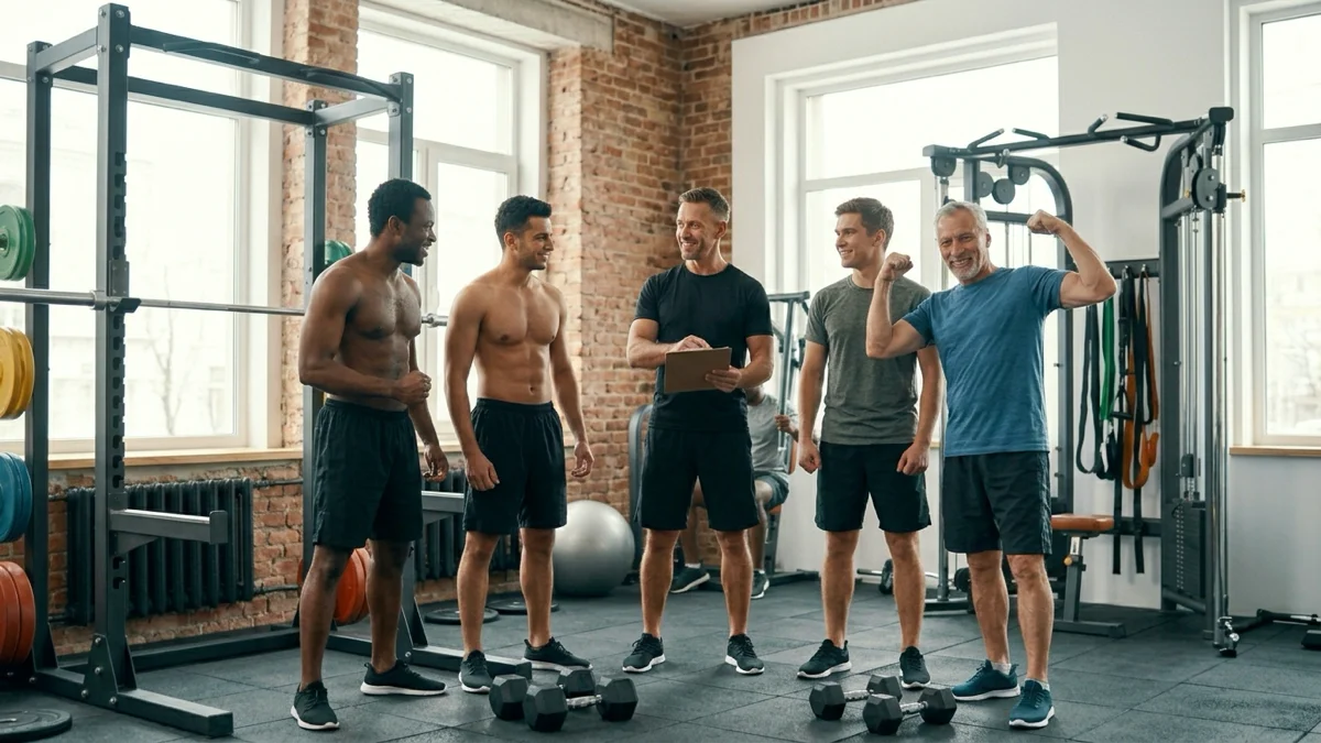 Un groupe d'hommes s'entraînant avec un programme de sport full body.