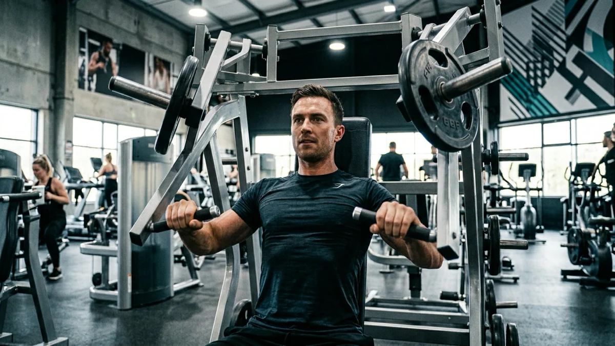 Un homme effectuant des exercices lors de sa première séance en salle de sport.