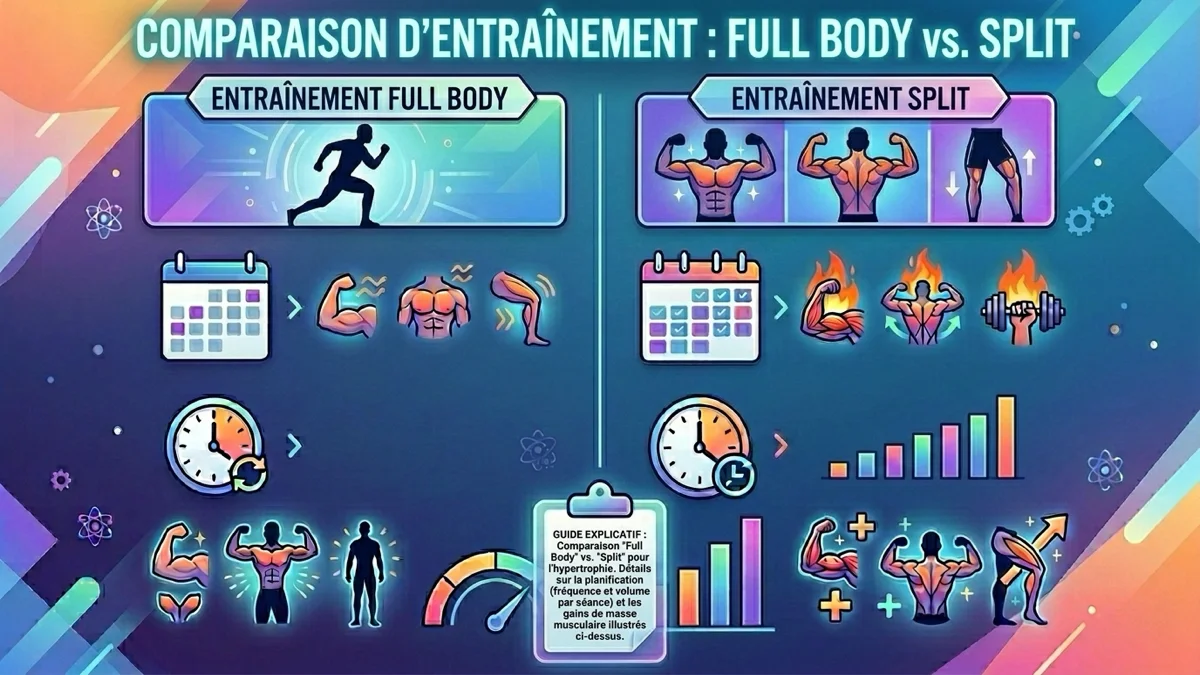 Graphique illustrant les bénéfices de la split musculation pour le corps.