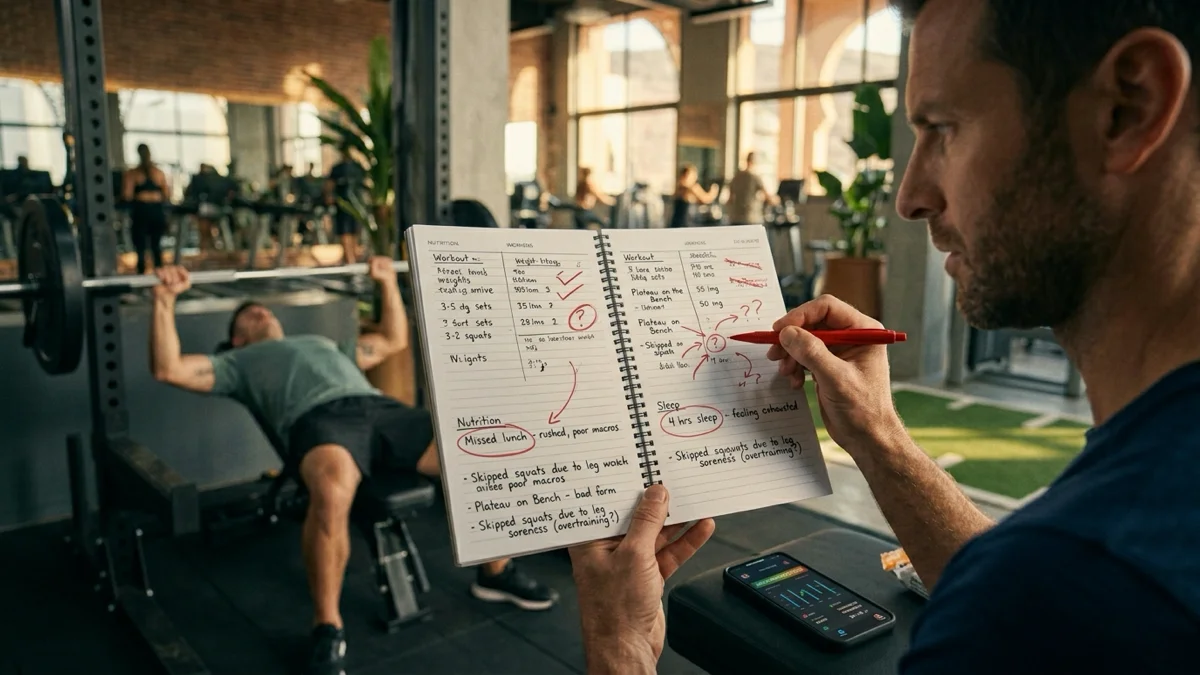 Un homme examine ses progrès en musculation, stagner en musculation.