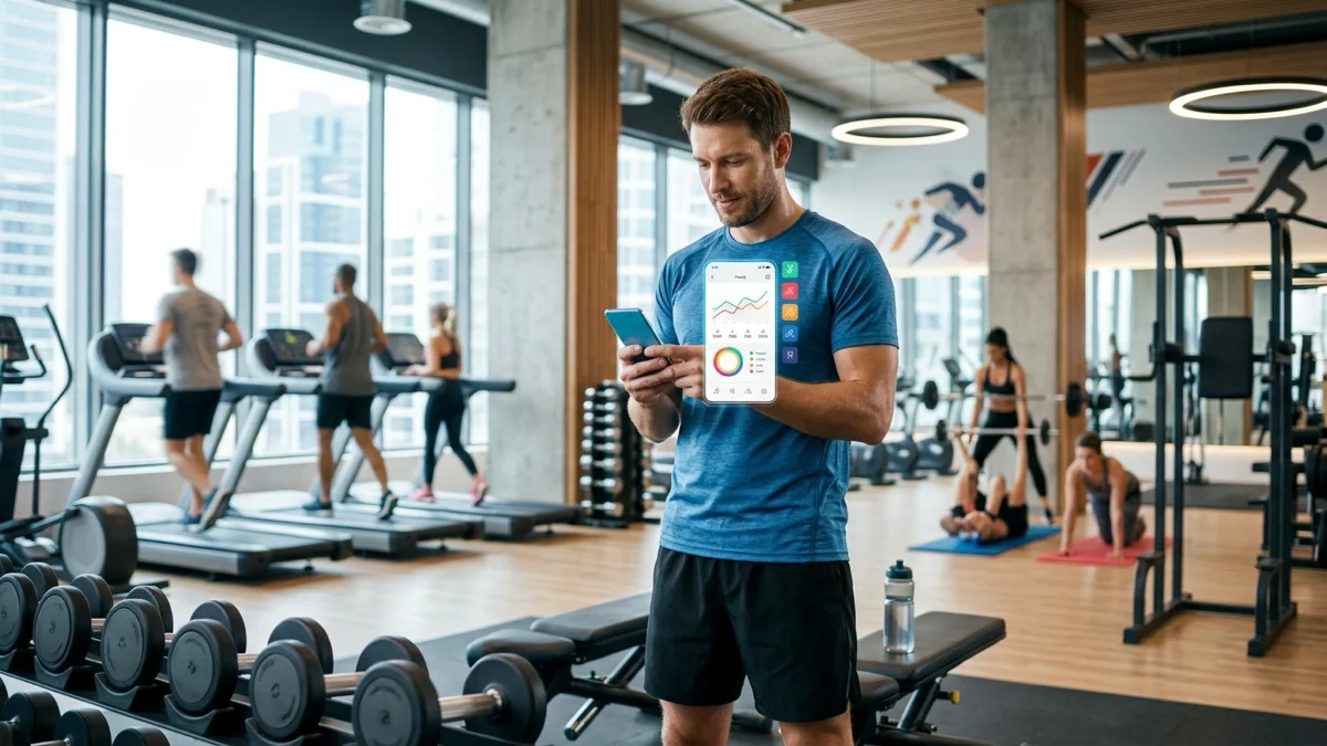 Un homme utilisant une application de fitness pour suivre ses performances, stagner en musculation.