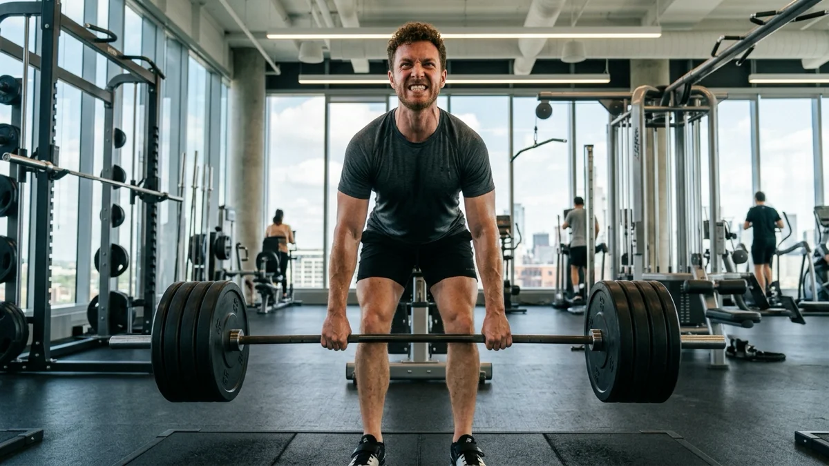 Un homme s'entraîne avec une mauvaise technique d'amplitude de mouvement en musculation.