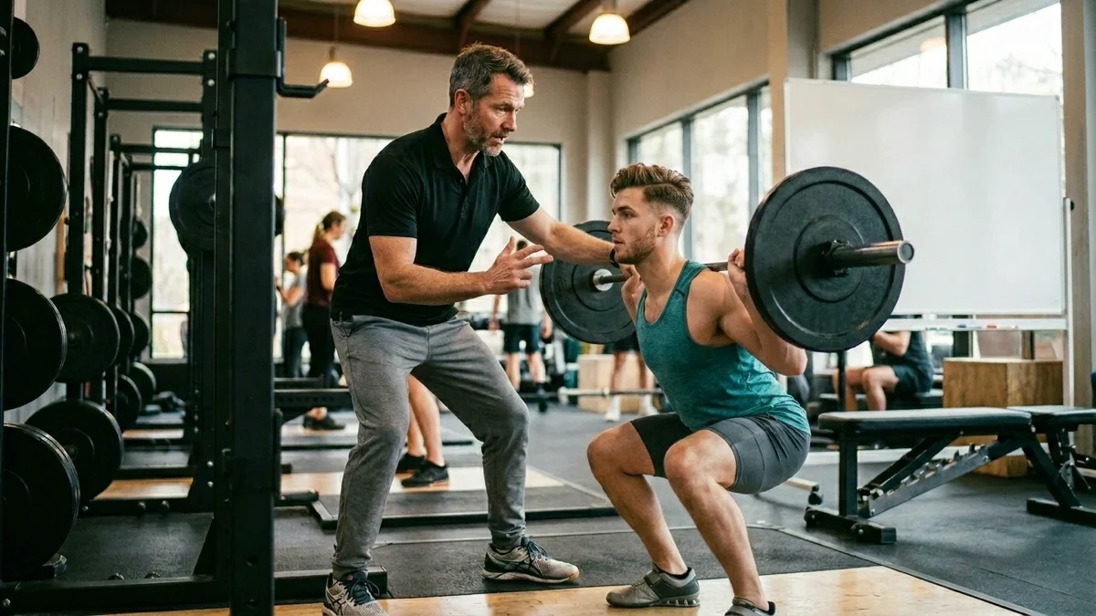Un coach montrant des techniques de contrôle du tempo d’exécution lors d'un entraînement. — tempo d’exécution en musculation