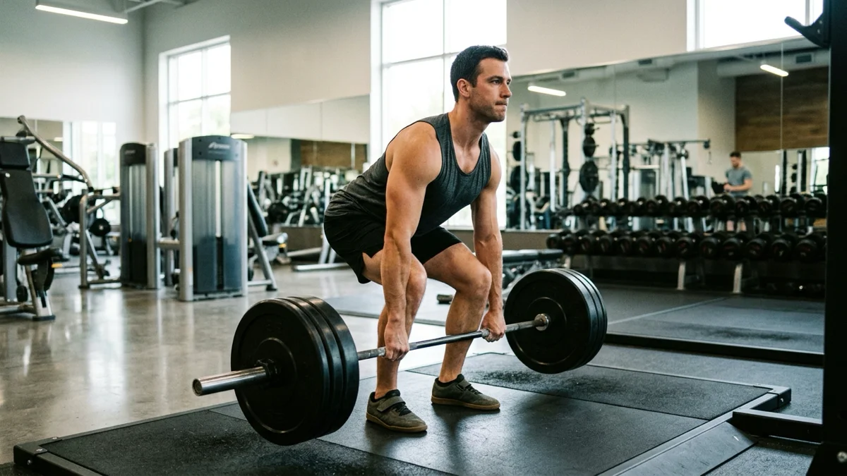 Un homme s'entraînant à Moov Up Power Gym, effectuant des exercices polyarticulaires pour maximiser sa transformation physique.