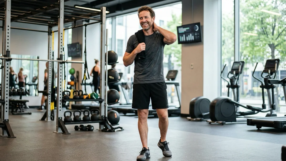 Un homme satisfait après une séance de musculation, illustrant les résultats du bon tempo d’exécution. — tempo d’exécution en musculation